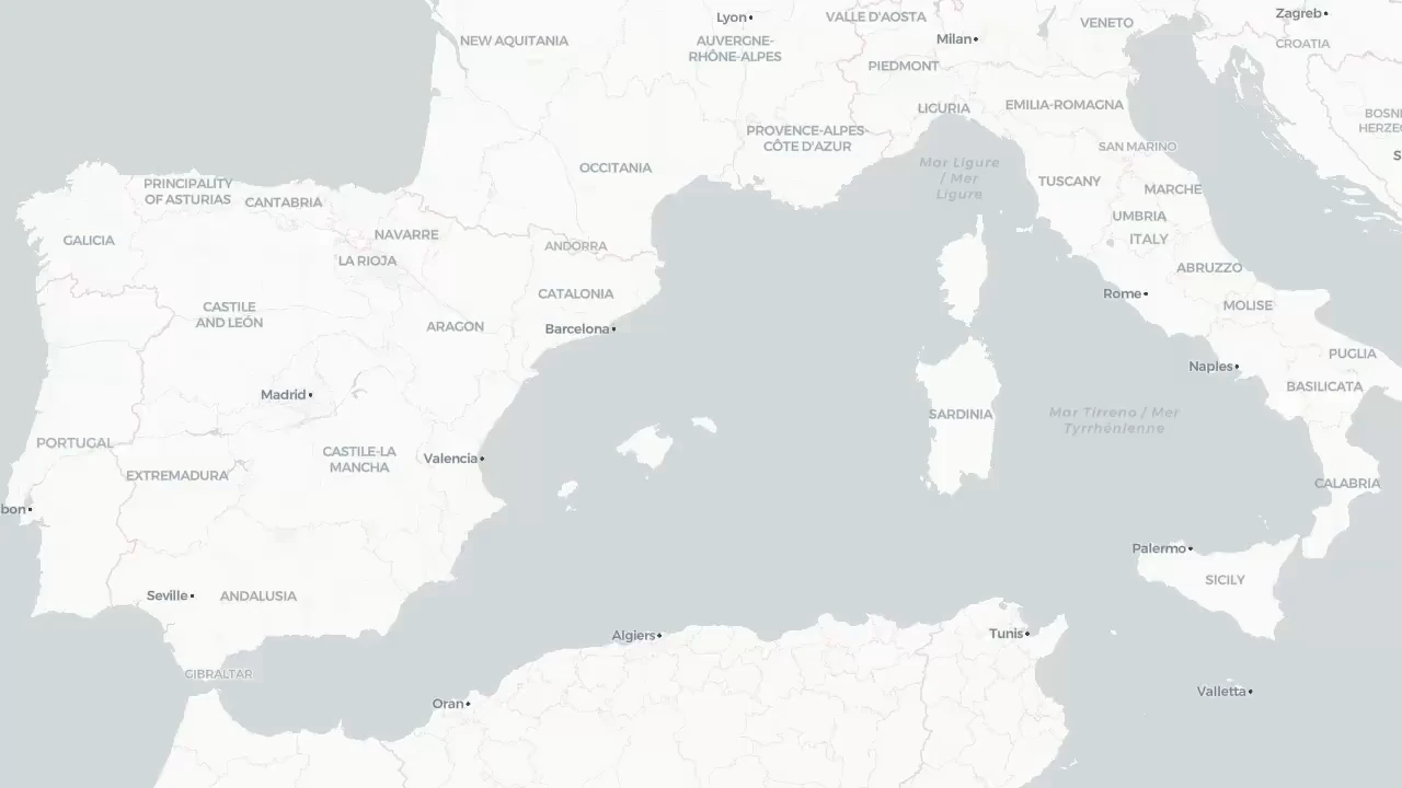 Labeled western Mediterranean view before an arrow advances