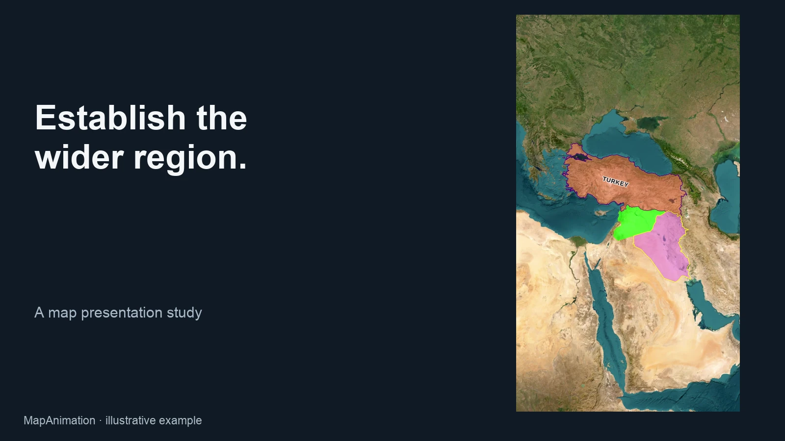 Regional map highlighting Turkey, Syria and Iraq