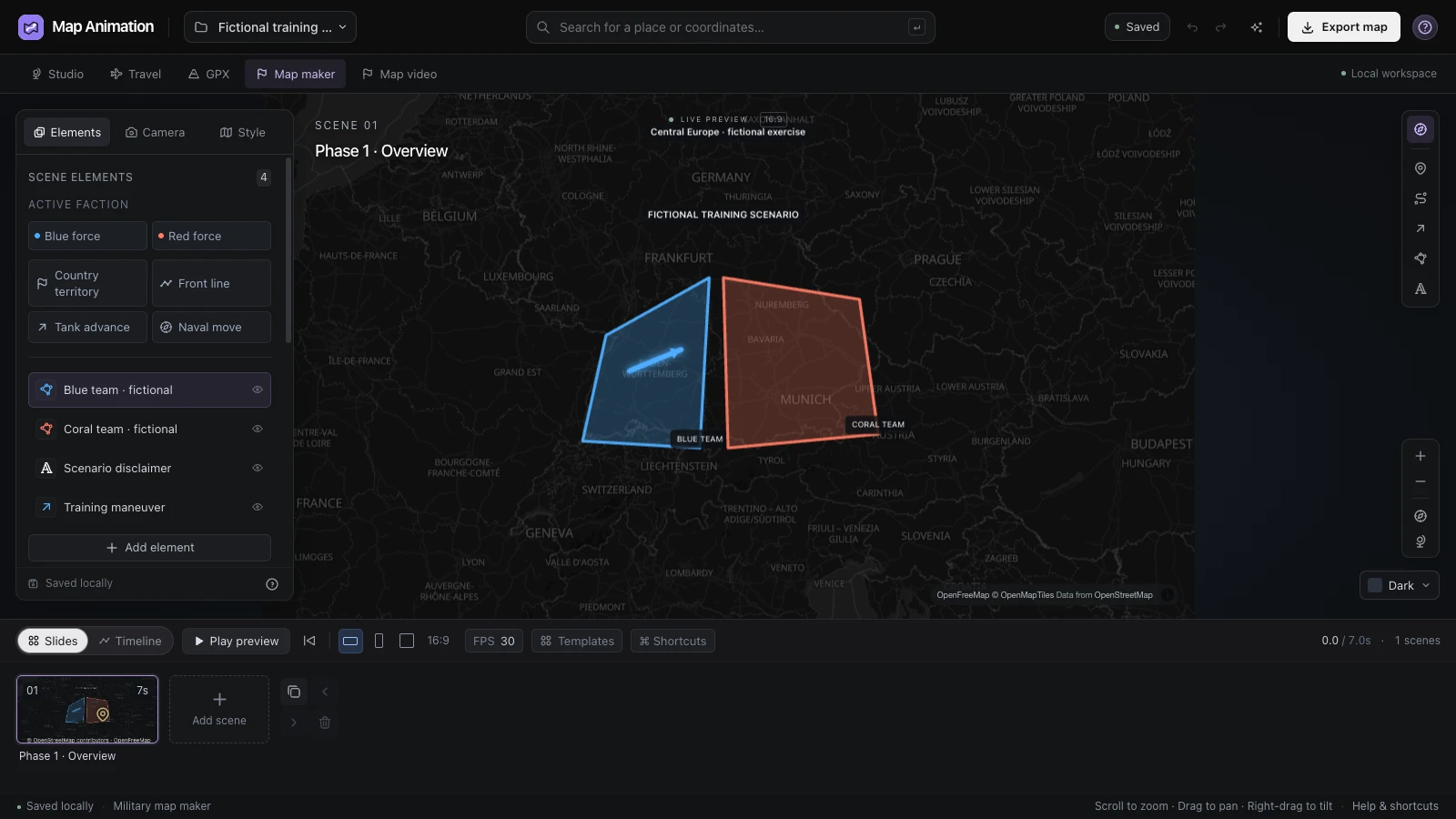 Military editor with named polygon regions and object properties