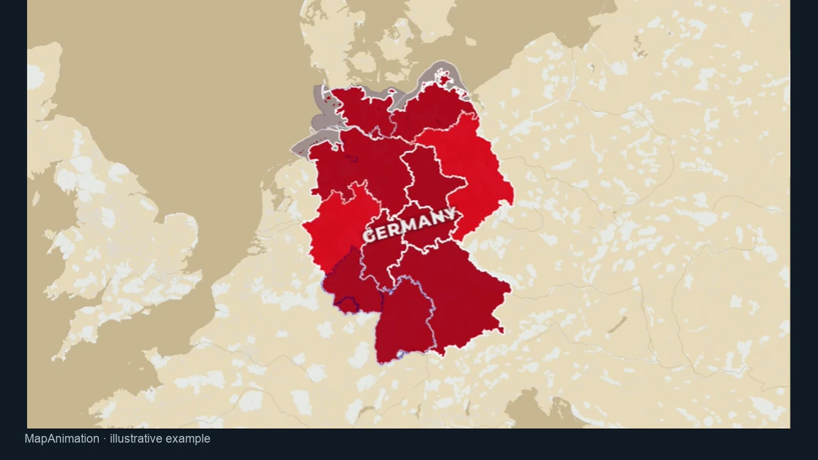 Map highlighting Germany and surrounding regional boundaries