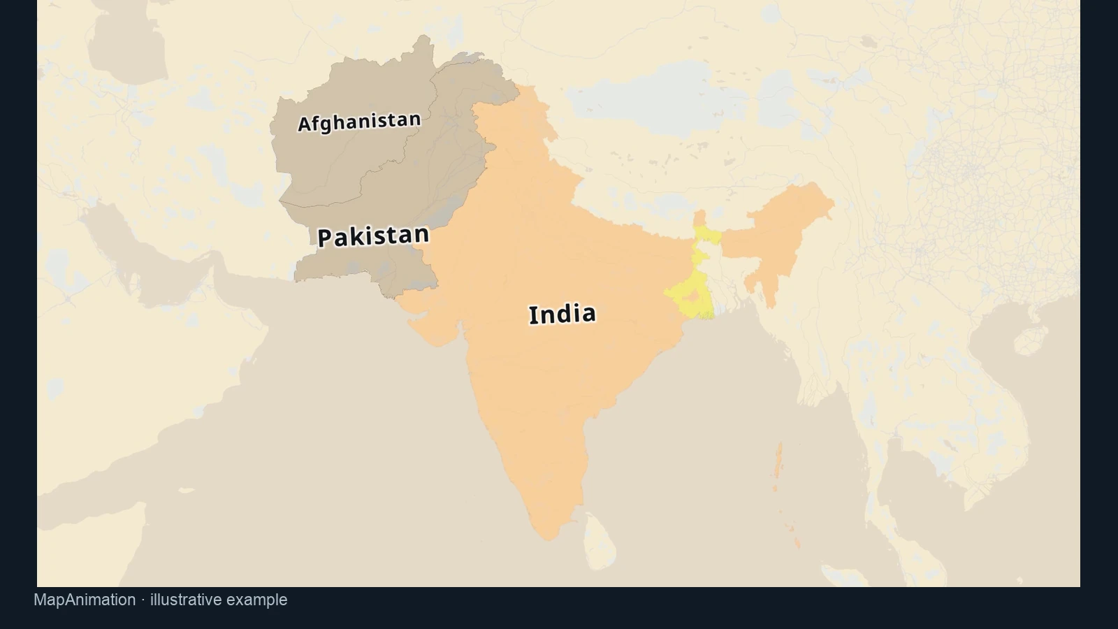 Regional map of India and neighboring countries