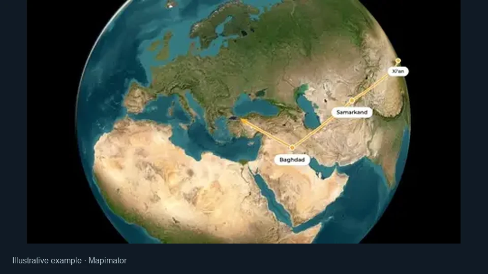 Silk Road journey shown as a route illustration