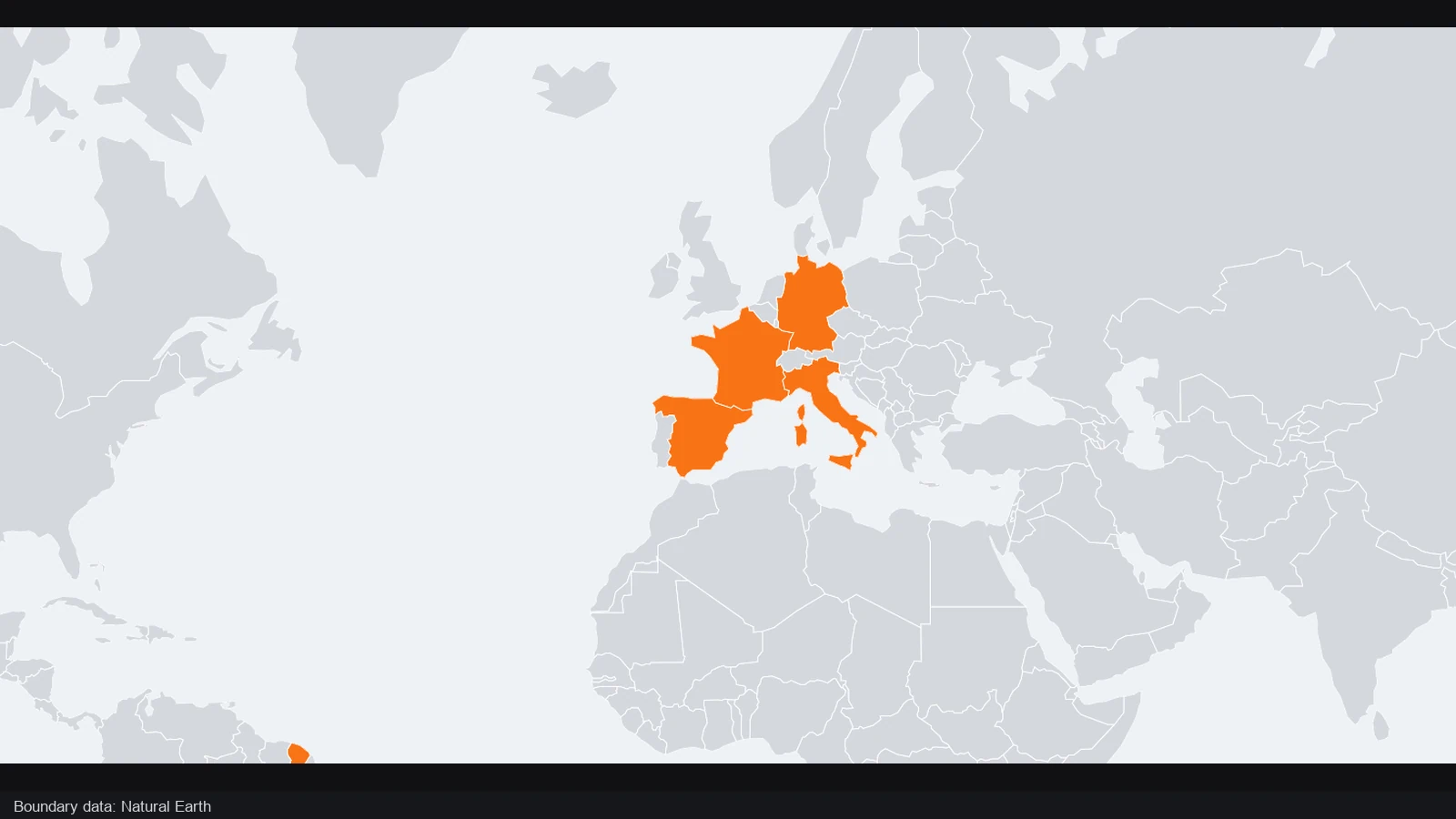 France, Germany, Spain and Italy highlighted on the same geographic map