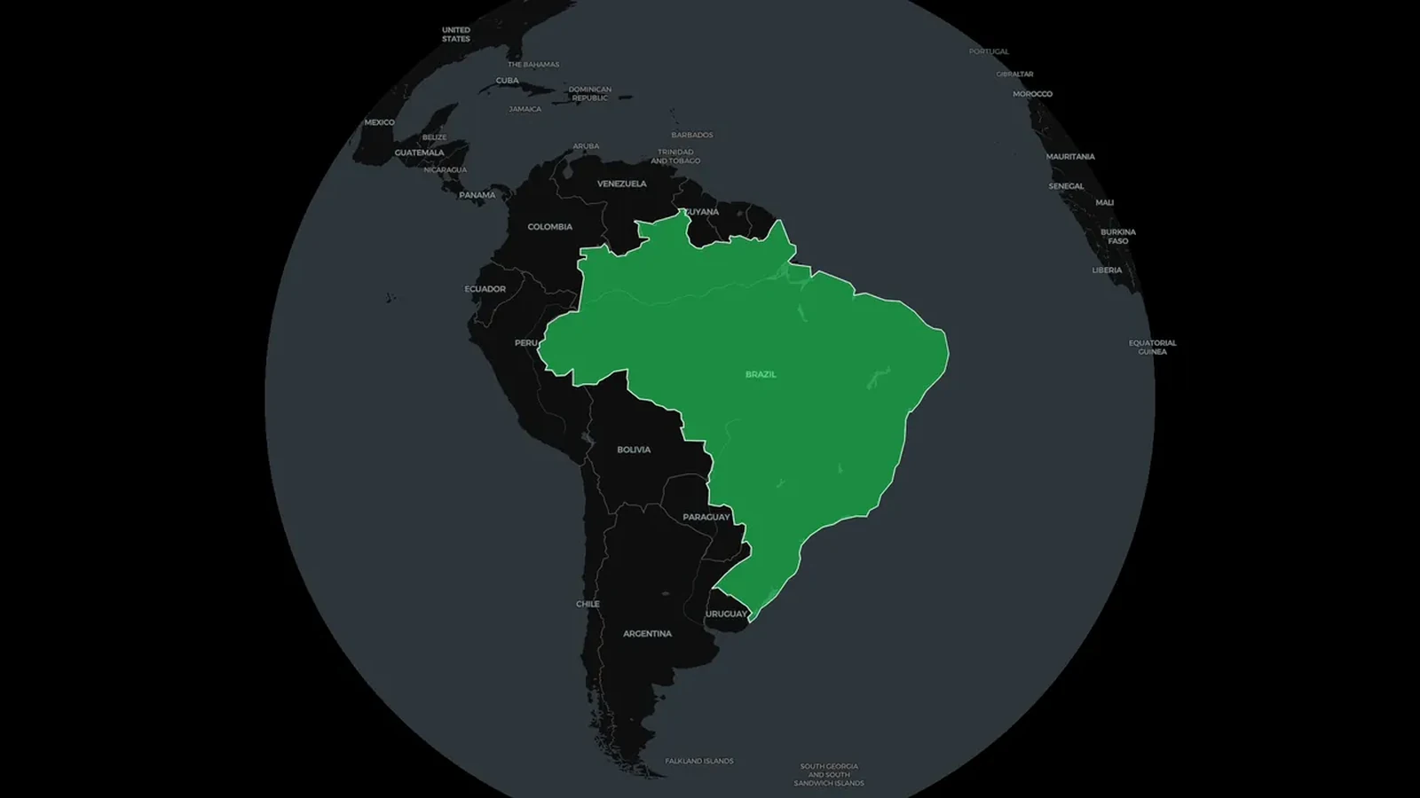 Brazil highlighted against its surrounding South American geography