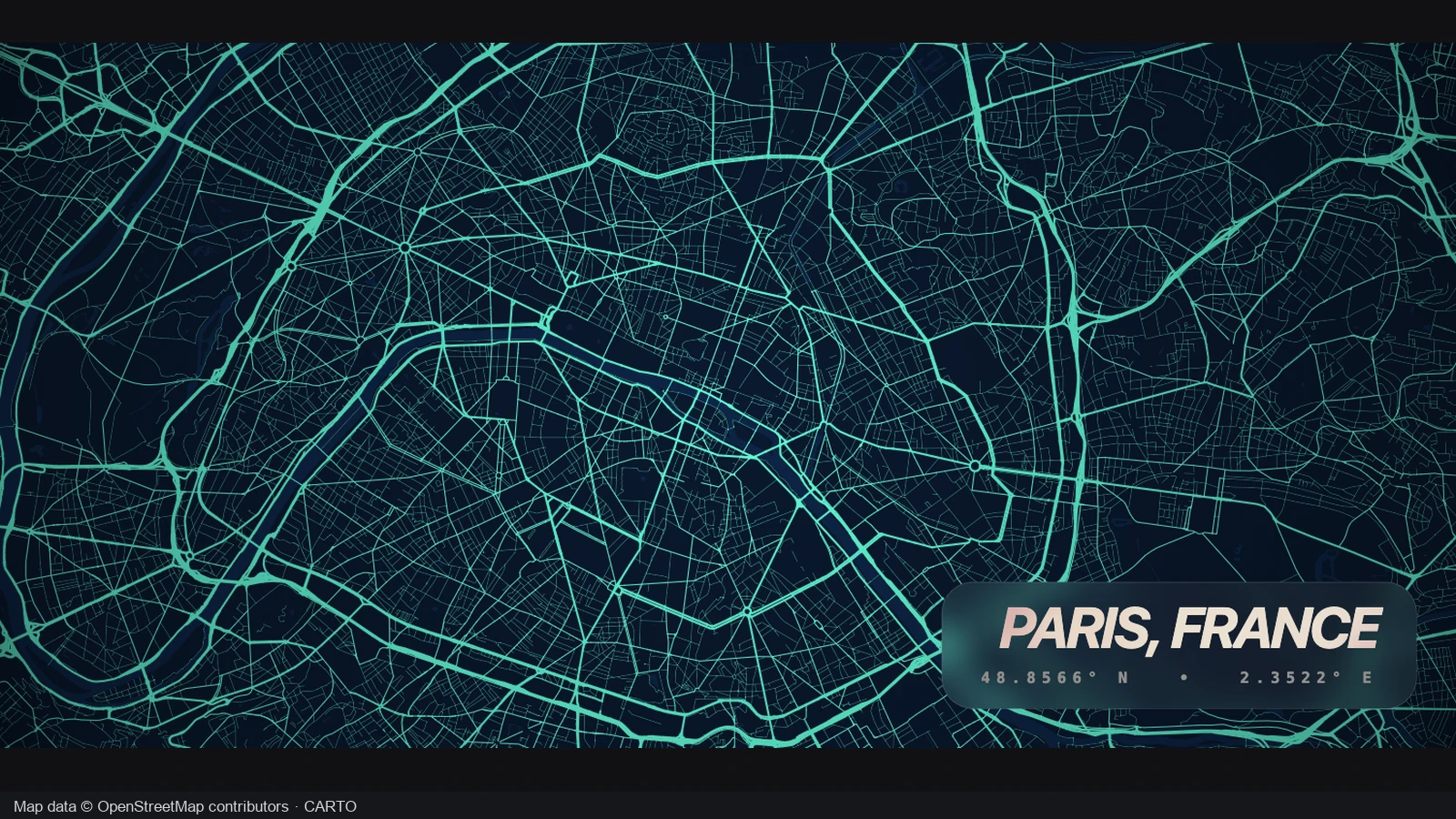 Paris road network in a blue technical palette