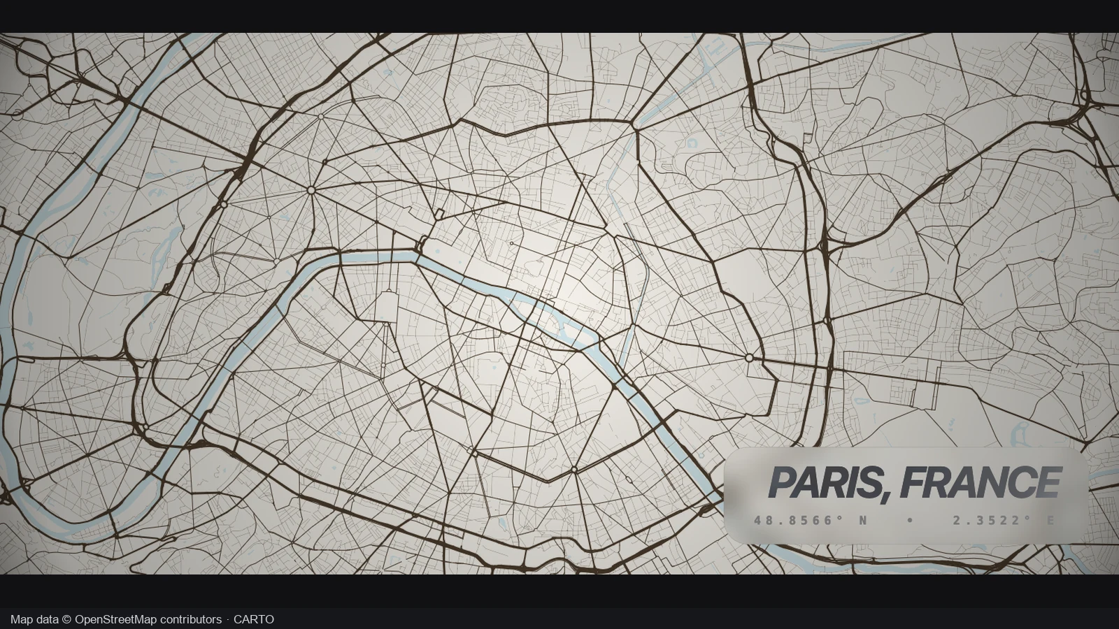 The same Paris road network in a warm paper palette