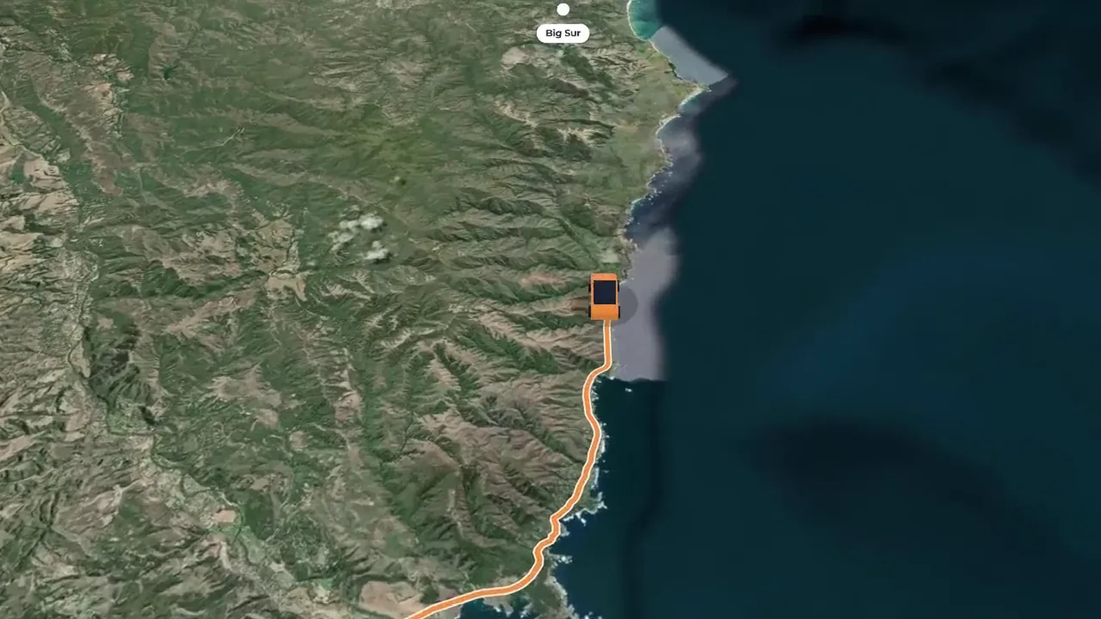 A coastal road route along the Big Sur coast