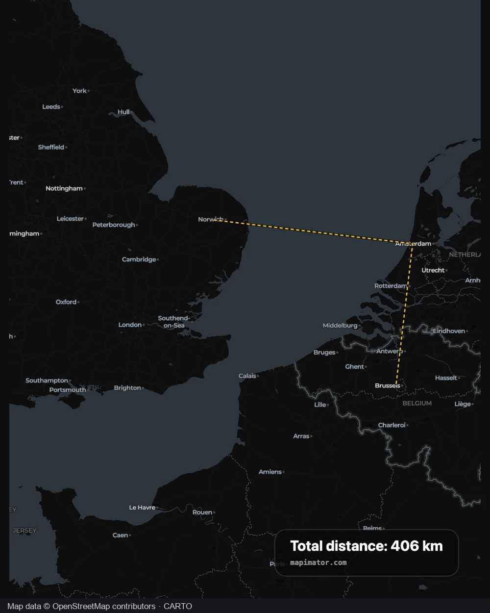 A three-point regional measurement across the North Sea and the Low Countries