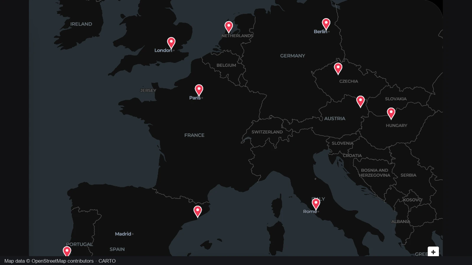 European landmark pins with custom place names hidden