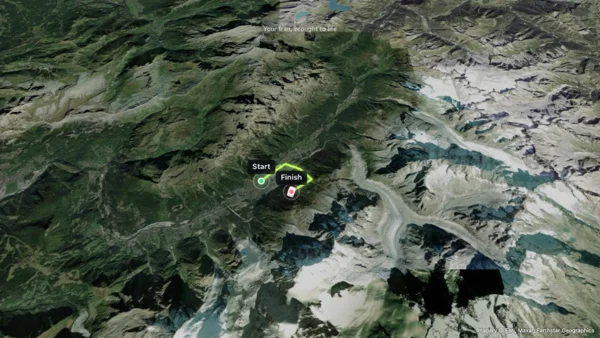 Recorded alpine track on a satellite map