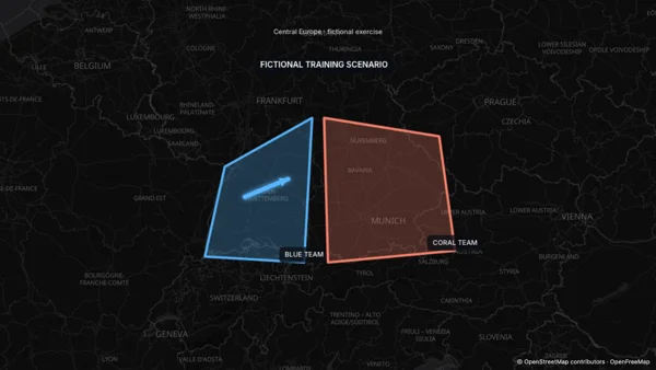 Fictional teaching map with colored territories